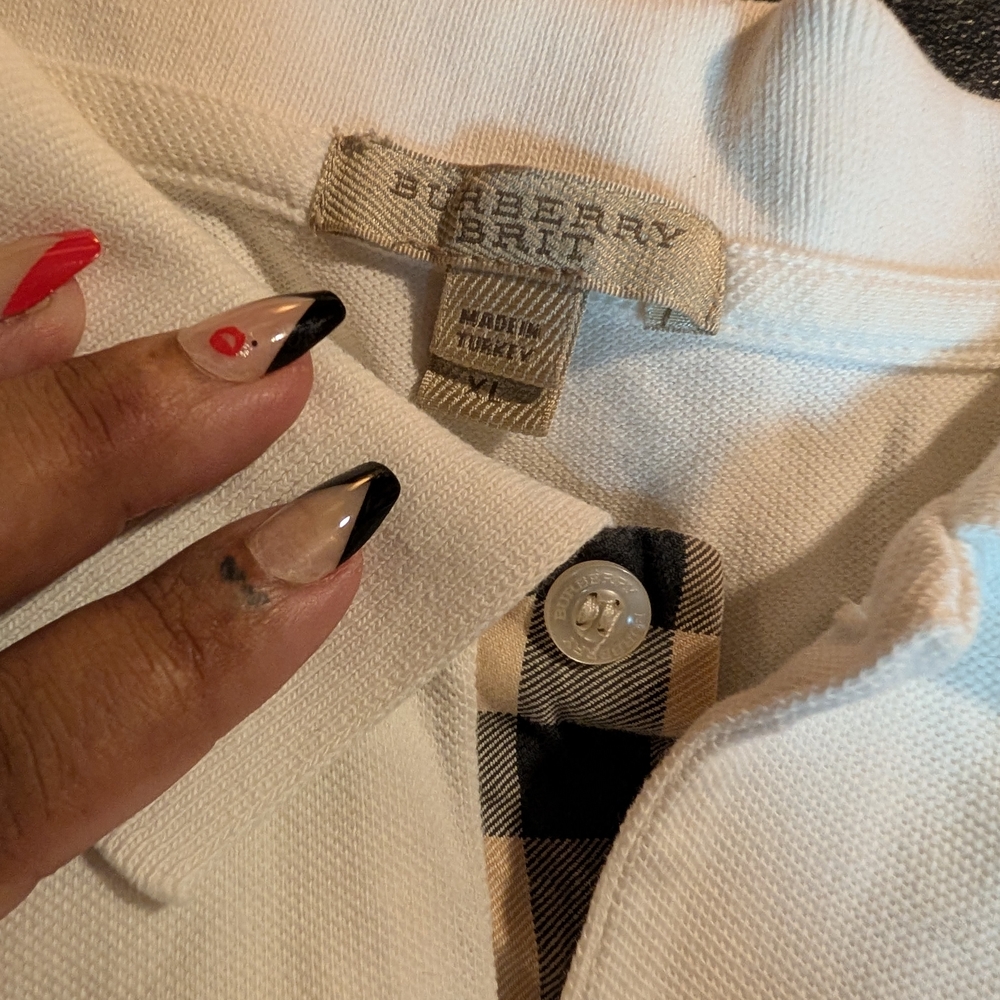 Burberry White Polo Shirt with Check Trim - Picture 2 of 4